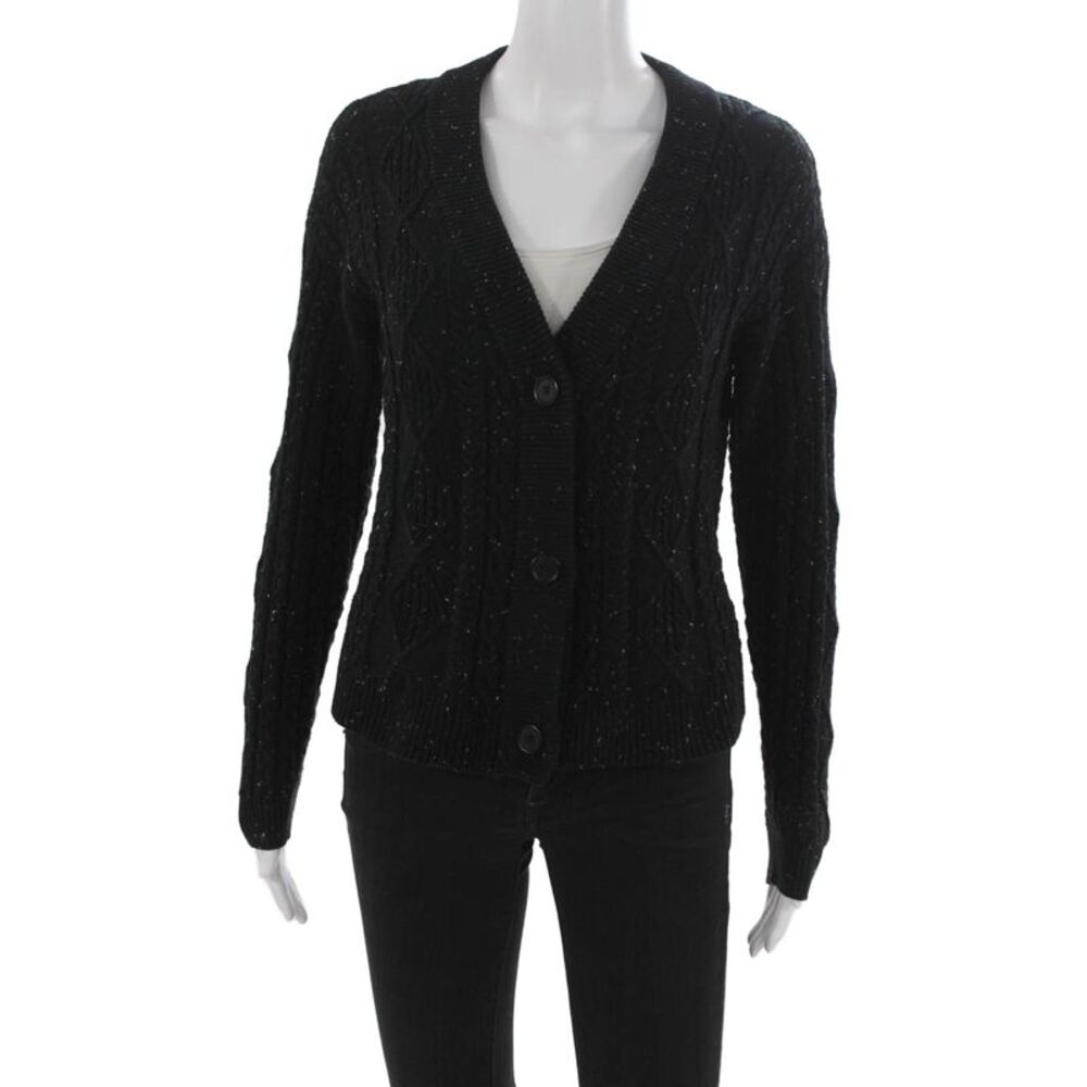Margaret OLeary Womens Cardigan Black V Neck Cotton Size XS